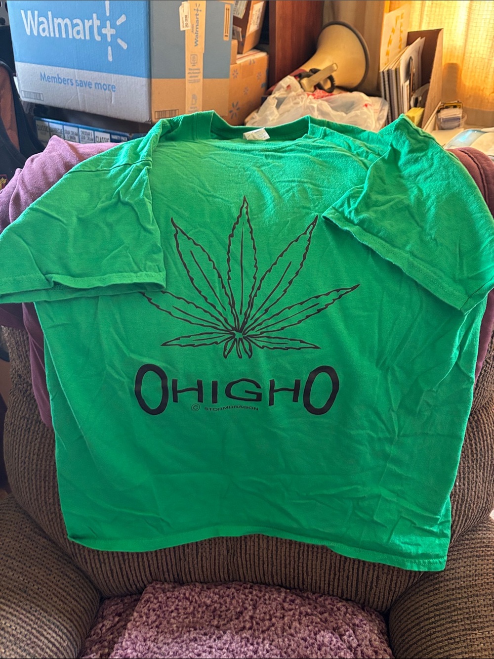 Gildan Green Short Sleeve Graphic Tee with OHIGH0 Leaf Print